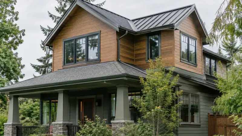 Illustrative: Brier residential exterior remodel context — Pacific Northwest light; not a real Board job photo