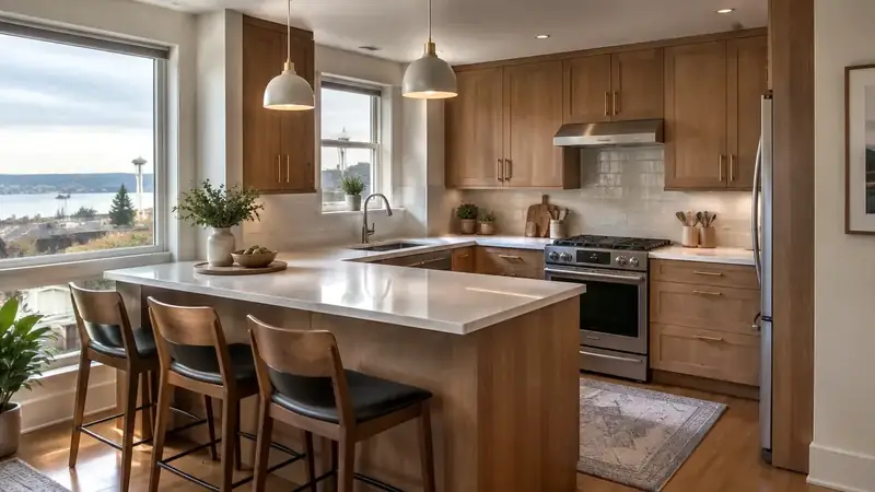 Illustrative: kitchen remodel interior for Covington homeowners — PNW materials; not a real Board job photo