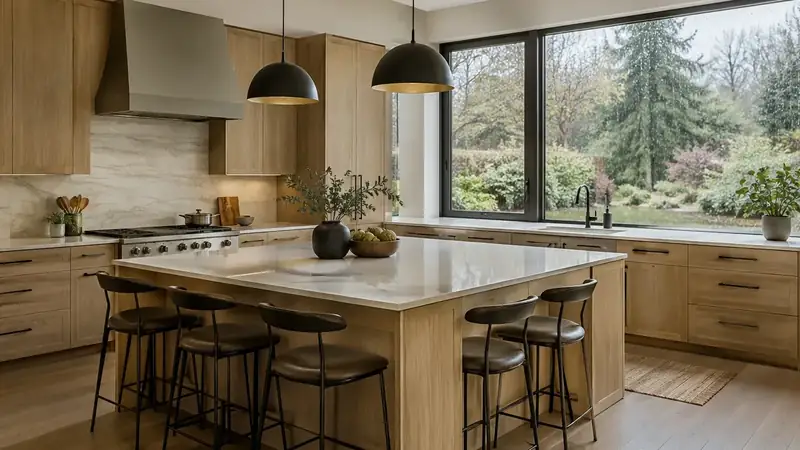 Illustrative: kitchen remodel interior for Darrington homeowners — PNW materials; not a real Board job photo