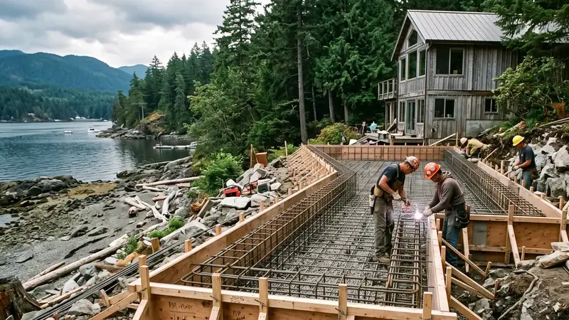 Illustrative: home addition / exterior massing for Des Moines — PNW cedar-fir context; not a real Board job photo