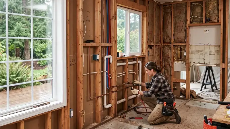Illustrative: kitchen remodel interior for Des Moines homeowners — PNW materials; not a real Board job photo