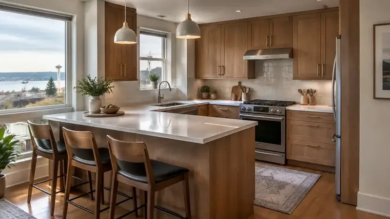 Illustrative: kitchen remodel interior for Duvall homeowners — PNW materials; not a real Board job photo