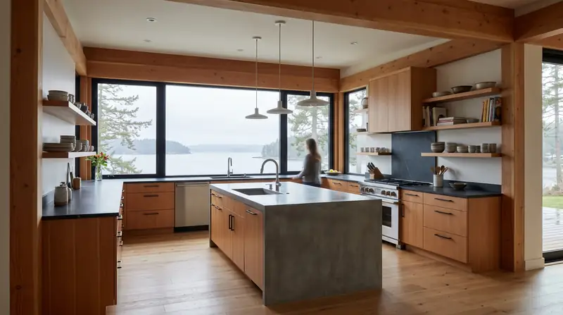Illustrative: kitchen remodel interior for Everett homeowners — PNW materials; not a real Board job photo