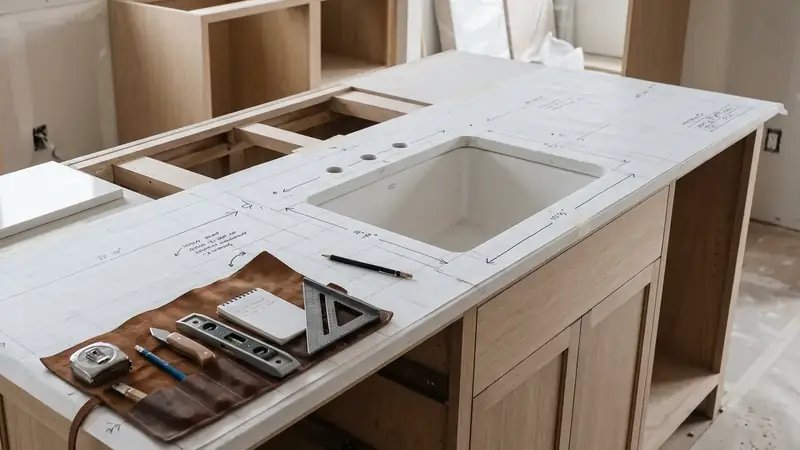 Illustrative: kitchen remodel interior for Hunts Point homeowners — PNW materials; not a real Board job photo