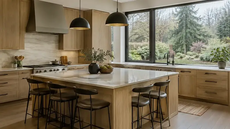 Illustrative: kitchen remodel interior for Kent homeowners — PNW materials; not a real Board job photo