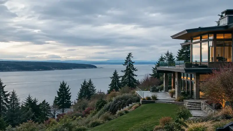 Illustrative: Medina residential exterior remodel context — Pacific Northwest light; not a real Board job photo