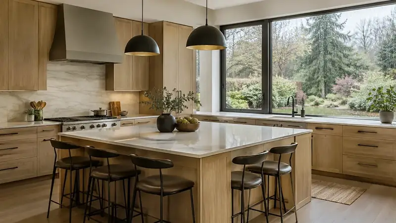 Illustrative: kitchen remodel interior for Medina homeowners — PNW materials; not a real Board job photo