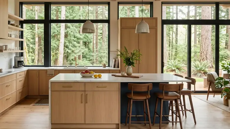 Illustrative: kitchen remodel interior for Monroe homeowners — PNW materials; not a real Board job photo