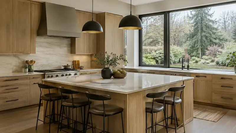 Illustrative: kitchen remodel interior for Newcastle homeowners — PNW materials; not a real Board job photo