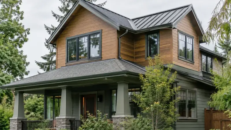 Illustrative: North Bend residential exterior remodel context — Pacific Northwest light; not a real Board job photo