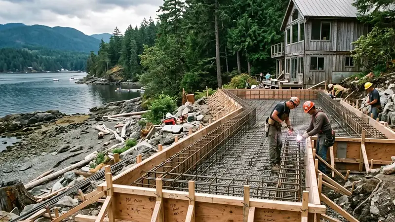 Illustrative: home addition / exterior massing for Pacific — PNW cedar-fir context; not a real Board job photo