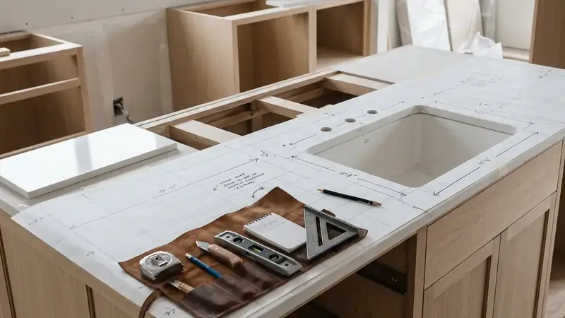 Illustrative: kitchen remodel interior for Pacific homeowners — PNW materials; not a real Board job photo