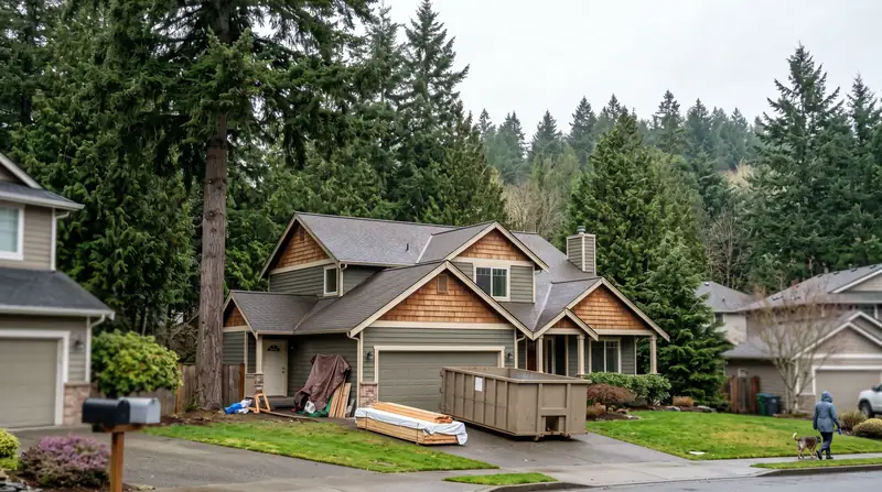 Illustrative: Redmond residential exterior remodel context — Pacific Northwest light; not a real Board job photo