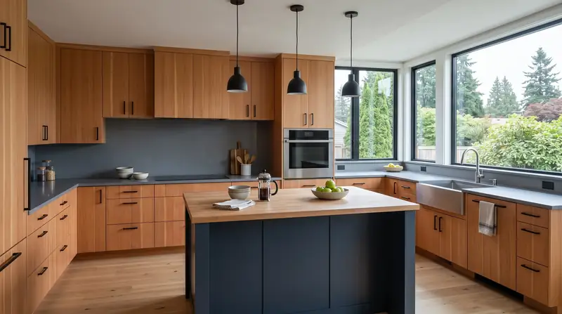 Illustrative: kitchen remodel interior for Renton homeowners — PNW materials; not a real Board job photo