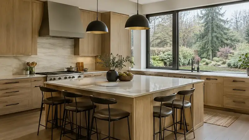 Illustrative: kitchen remodel interior for SeaTac homeowners — PNW materials; not a real Board job photo