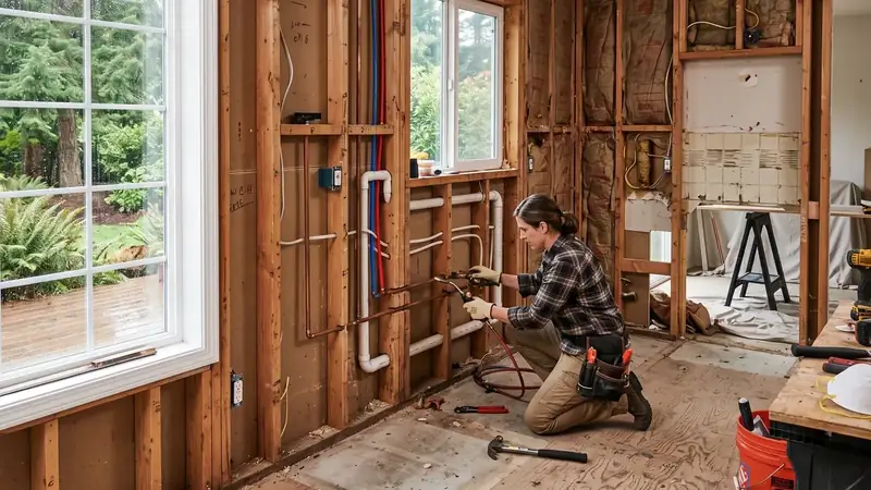 Illustrative: kitchen remodel interior for Stanwood homeowners — PNW materials; not a real Board job photo