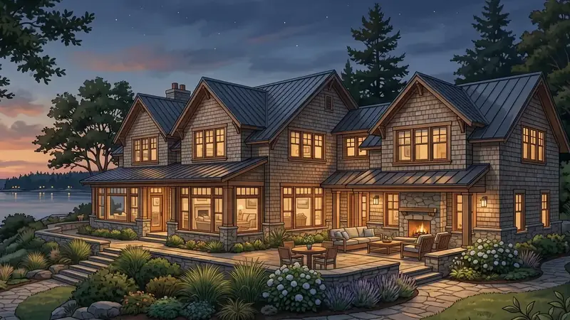 Illustrative: home addition / exterior massing for Tukwila — PNW cedar-fir context; not a real Board job photo