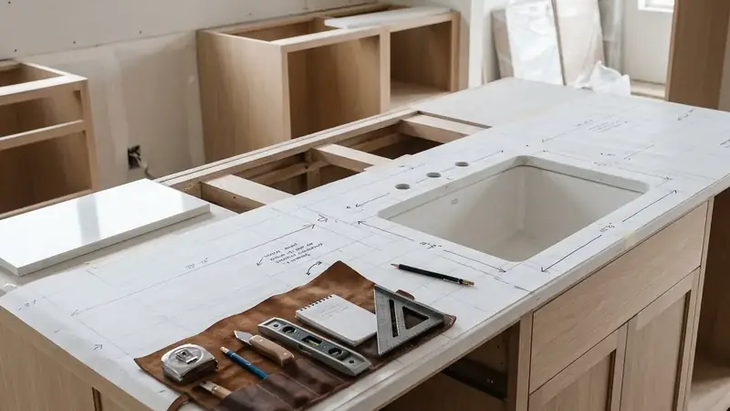 Illustrative: kitchen remodel interior for Woodway homeowners — PNW materials; not a real Board job photo