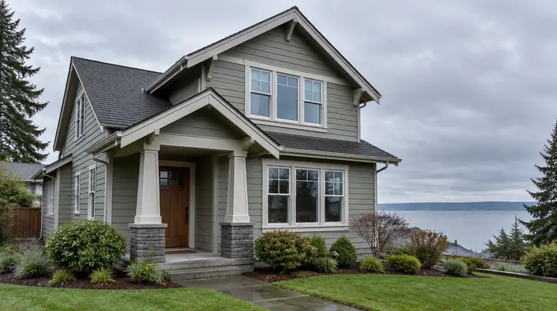 Illustrative: finished fiber-cement lap siding on a coastal Washington home — illustrative only, not a real job photo