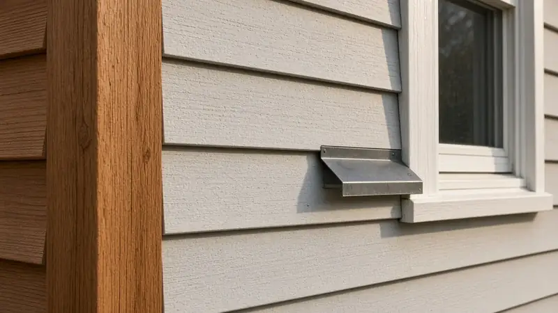 Illustrative: Edmonds, Washington — window-head flashing where fiber-cement siding meets the trim, late afternoon sun — not a real Board of Project Stewardship job photo