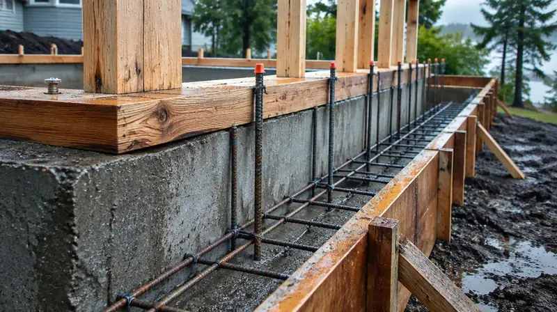 Illustrative: foundation and sill connection detail for a residential addition in a wet Pacific Northwest climate — illustrative only, not a real job photo