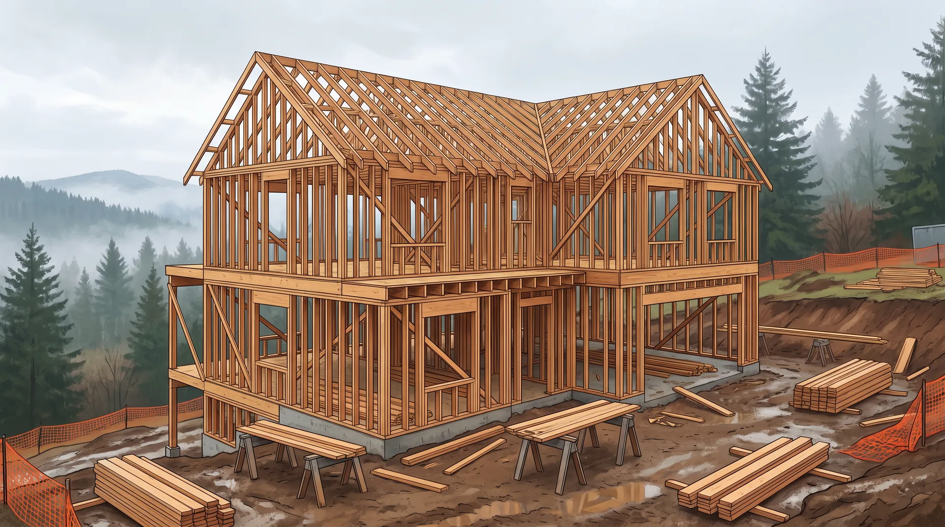 Stage 5: Framing — Stud walls rising — featured 3D moment