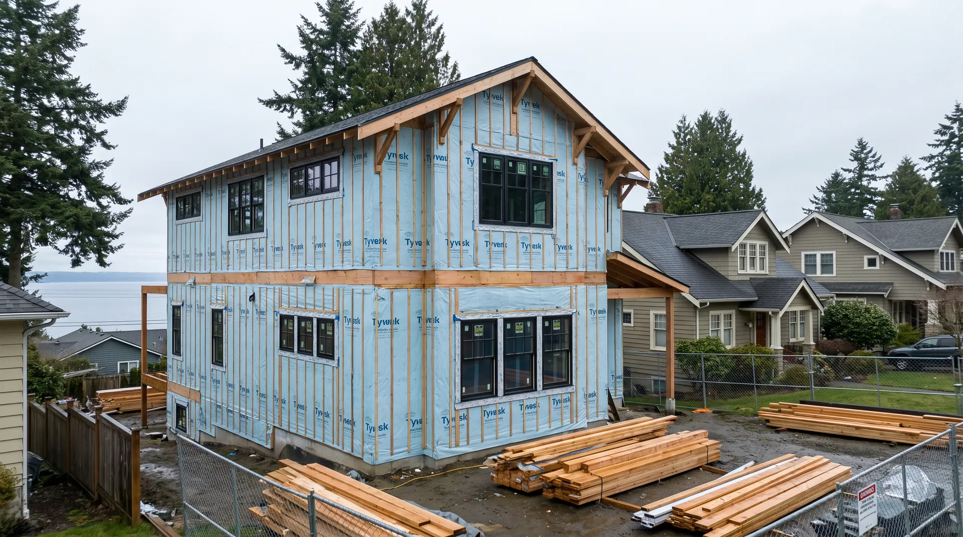 Stage 6: Sheathing / dry-in — OSB, WRB, roof weather-tight