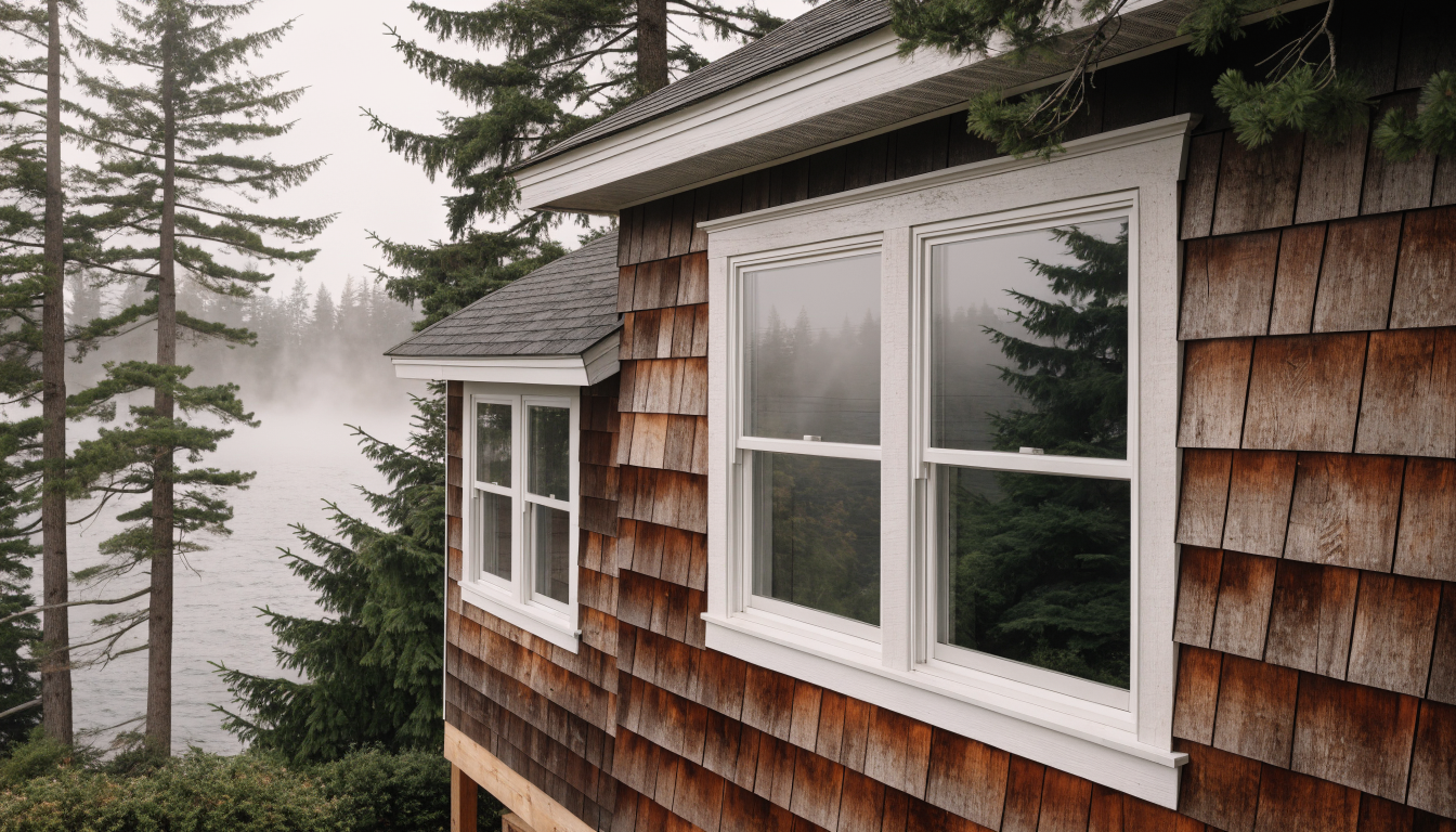 Illustrative Pacific Northwest home with energy-efficient windows — Illustrative editorial photo — not a project photograph